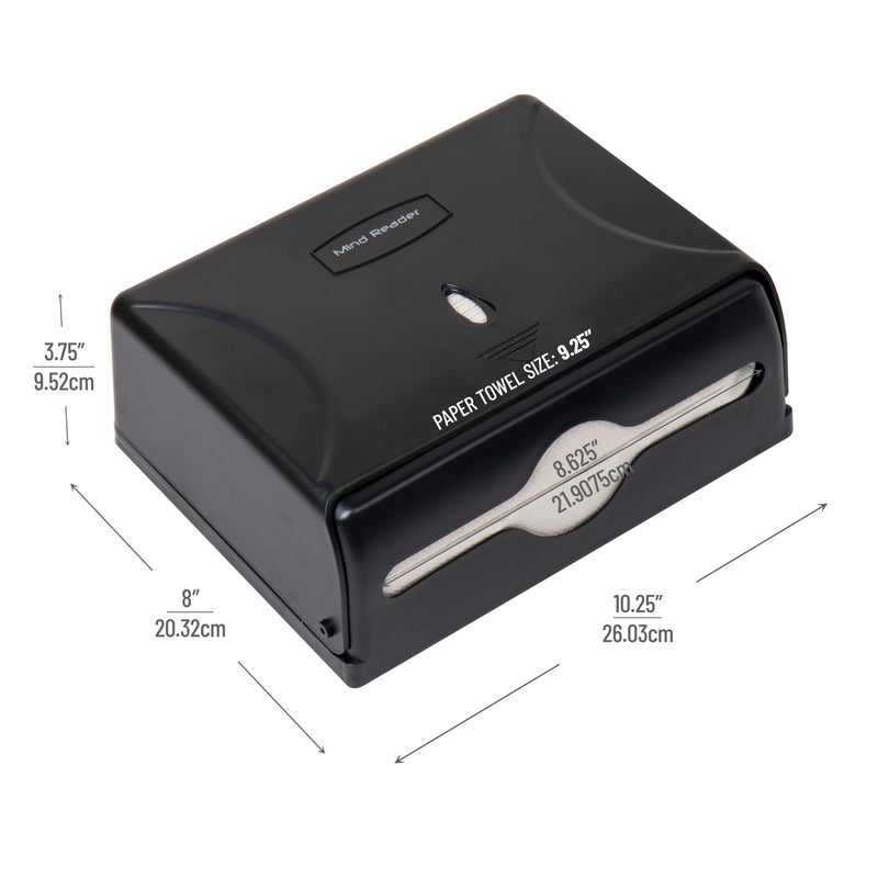 Mind Reader Paper Towel Dispenser, Tri-Fold Towel Holder, Restroom, Wall Mount, Bathroom, 10.25"L x 3.75"W x 8"H, Black - Image 3